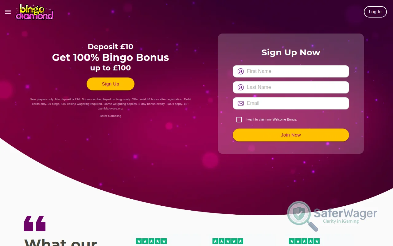 Screenshot of Bingo Diamond website