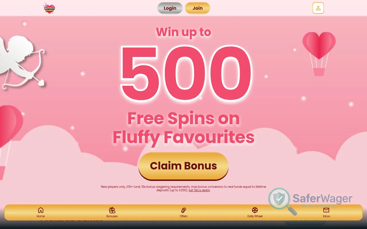 Screenshot of Bingo Fling website
