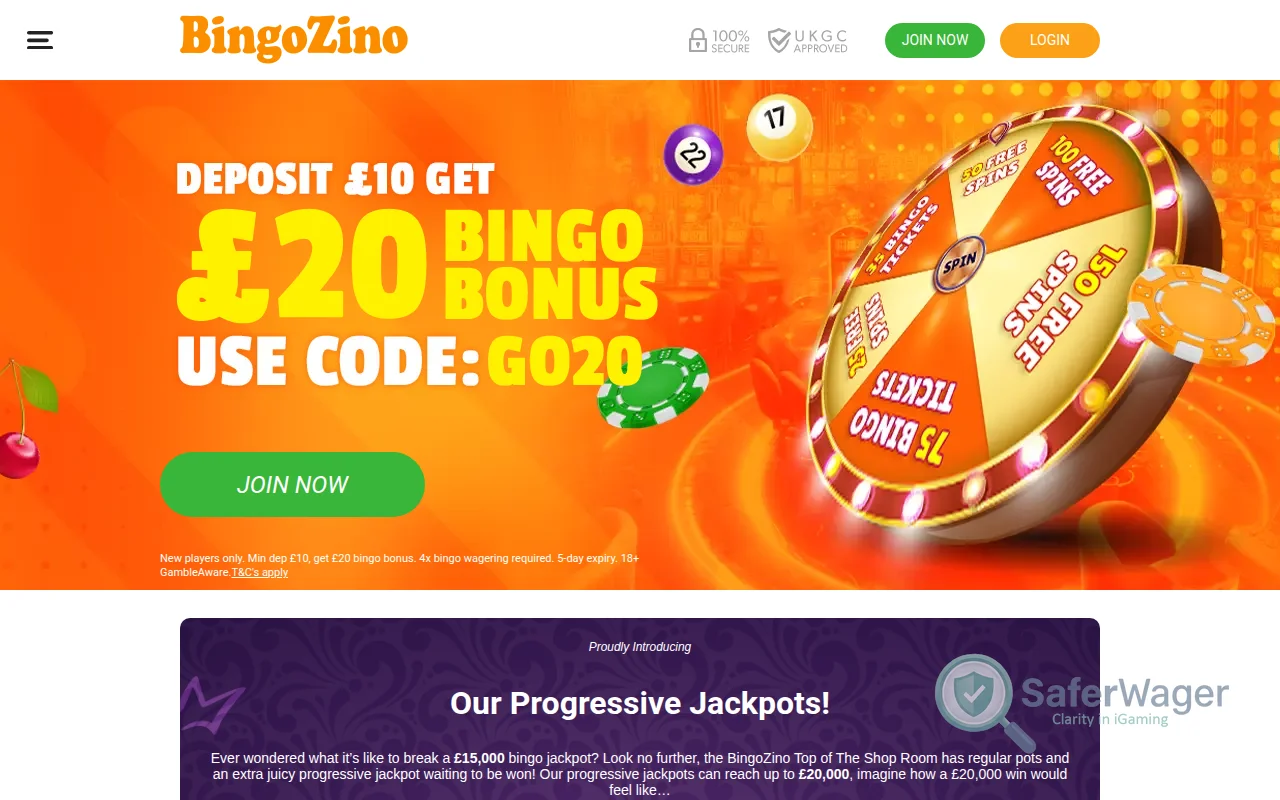 Screenshot of BingoZino website