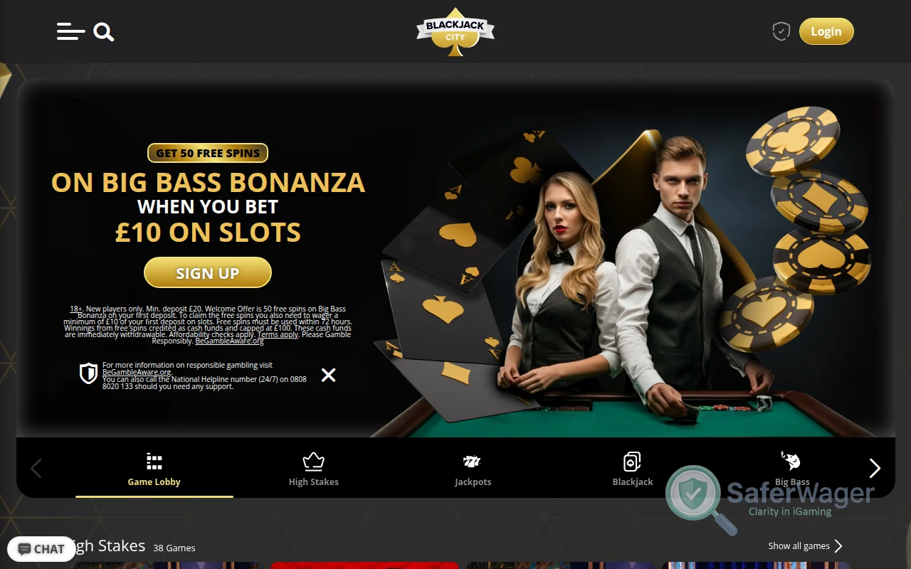 Screenshot of Blackjack City Casino website