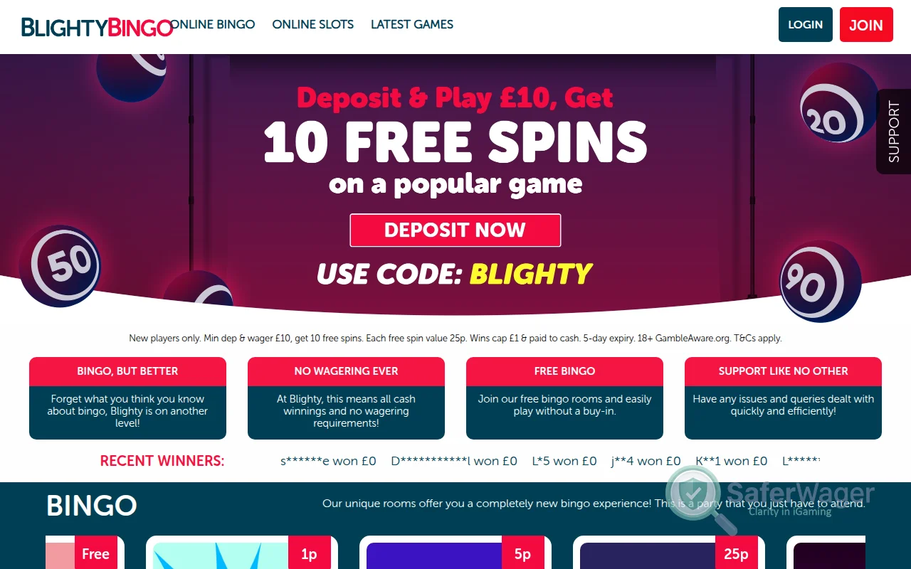 Screenshot of Blighty Bingo Casino website