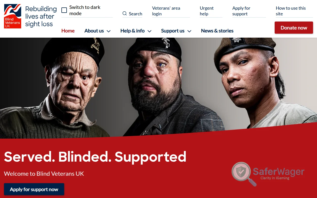 Screenshot of Blind Veterans UK website