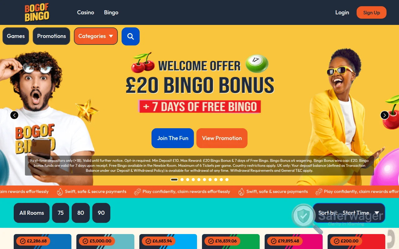 Screenshot of BOGOF Bingo website