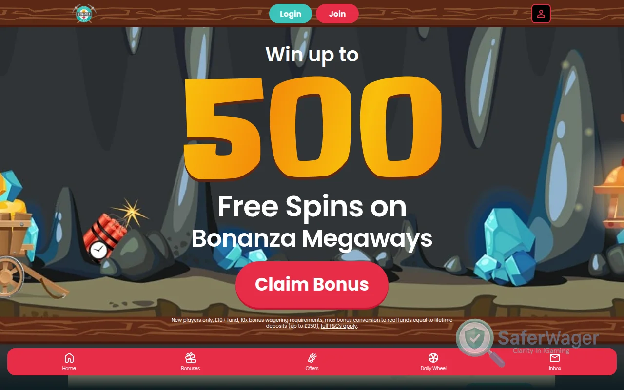 Screenshot of Bonanza Slots website