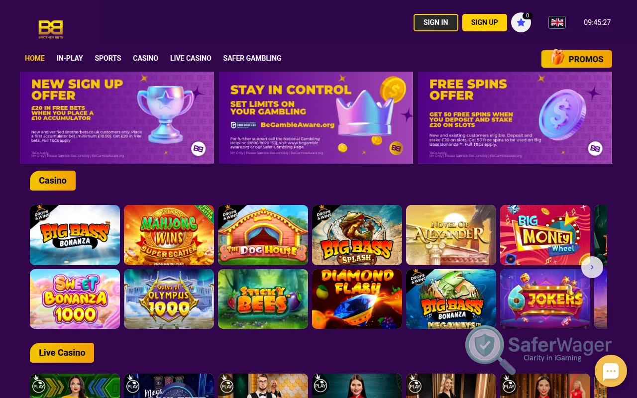 Screenshot of Brother Bets website