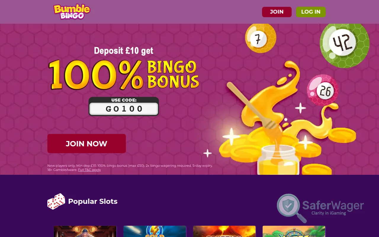 Screenshot of Bumble Bingo website