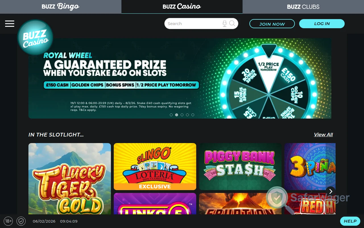 Screenshot of Buzz Casino website