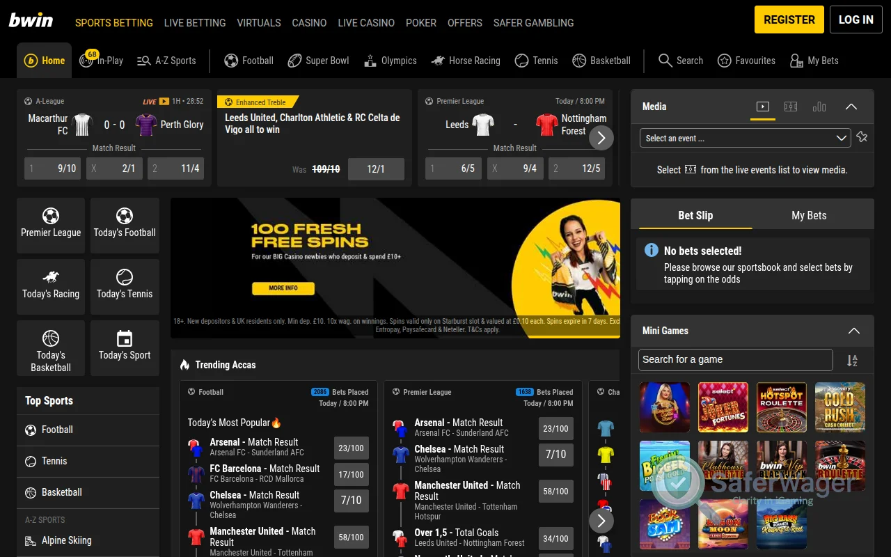 Screenshot of Bwin website