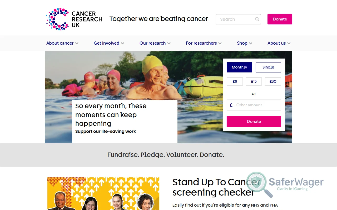 Screenshot of Cancer Research UK website