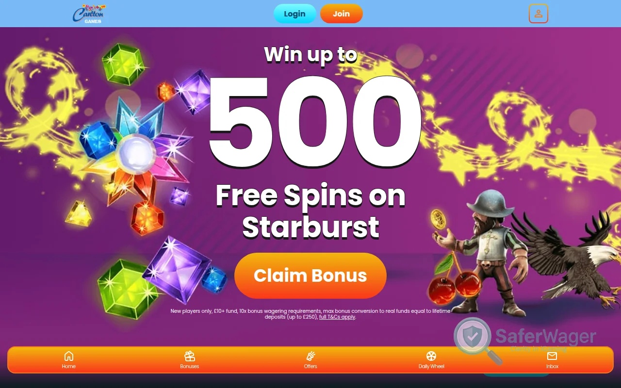 Screenshot of Carlton Games website