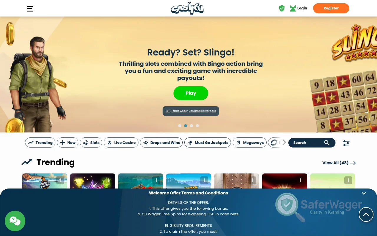 Screenshot of Casiku Casino UK website