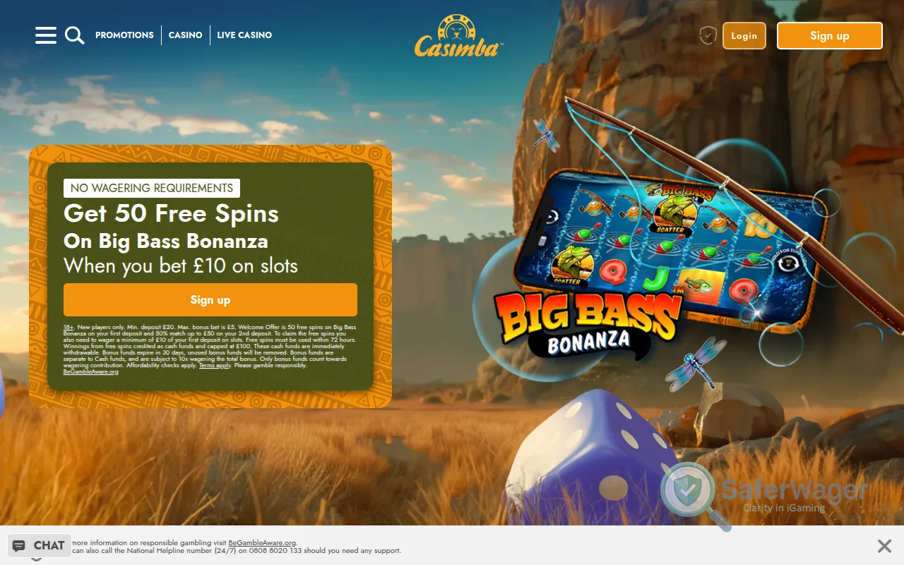 Screenshot of Casimba Casino website