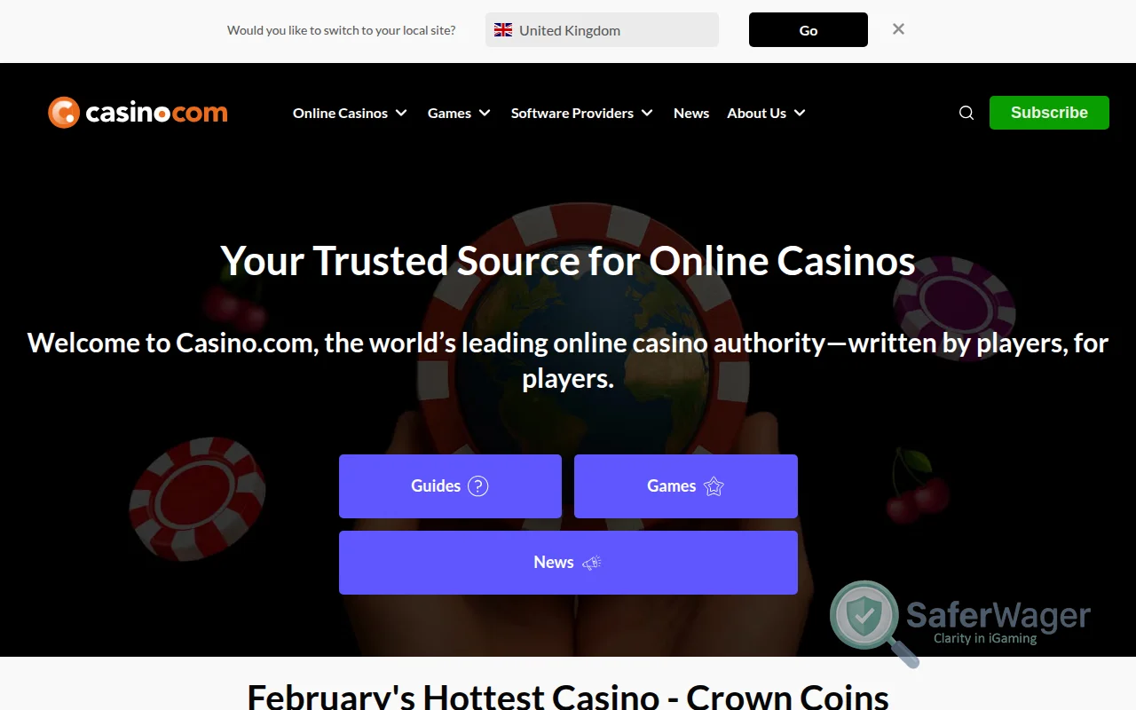 Screenshot of Casino.com website