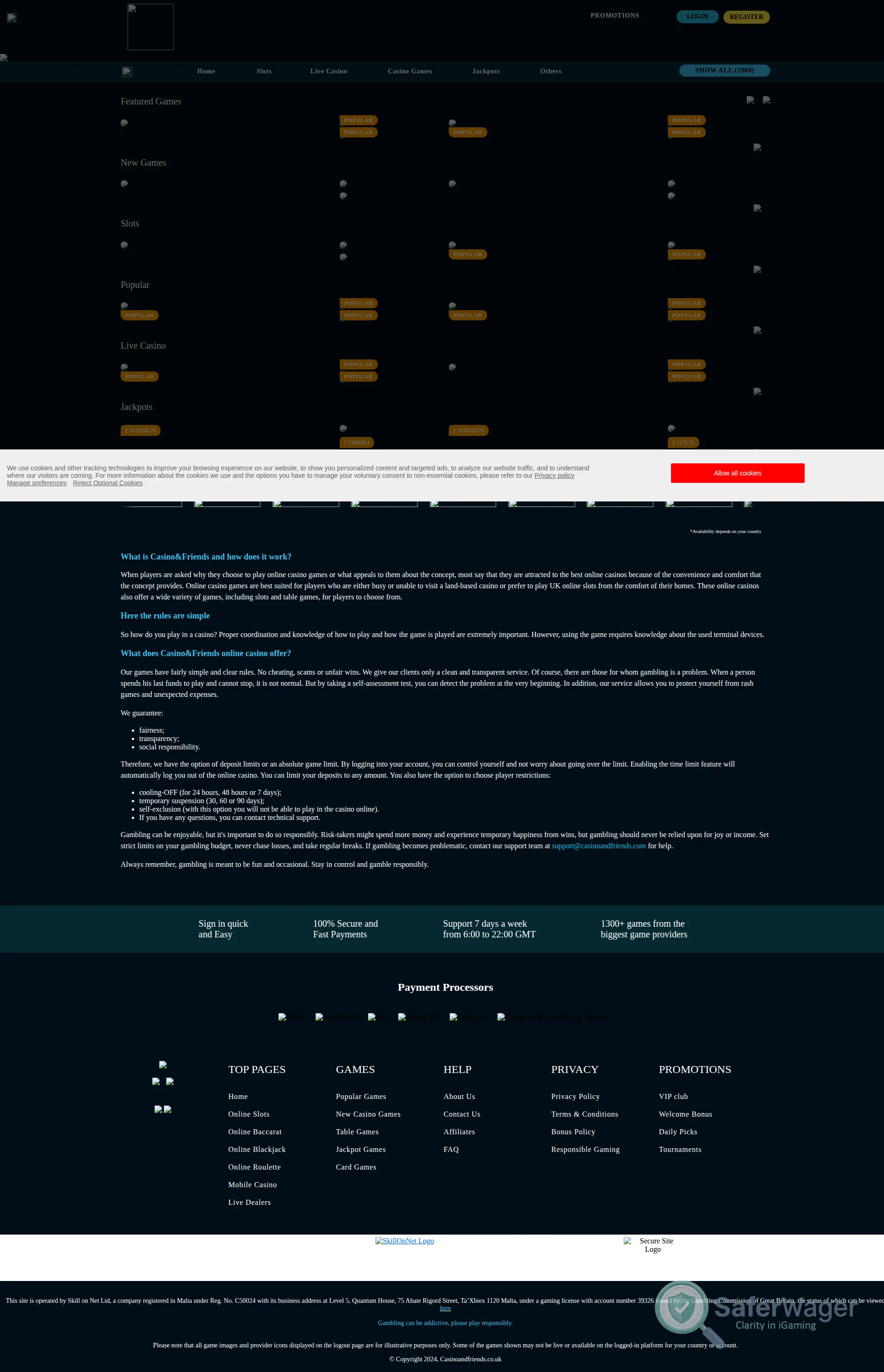 Screenshot of CasinoandFriends website