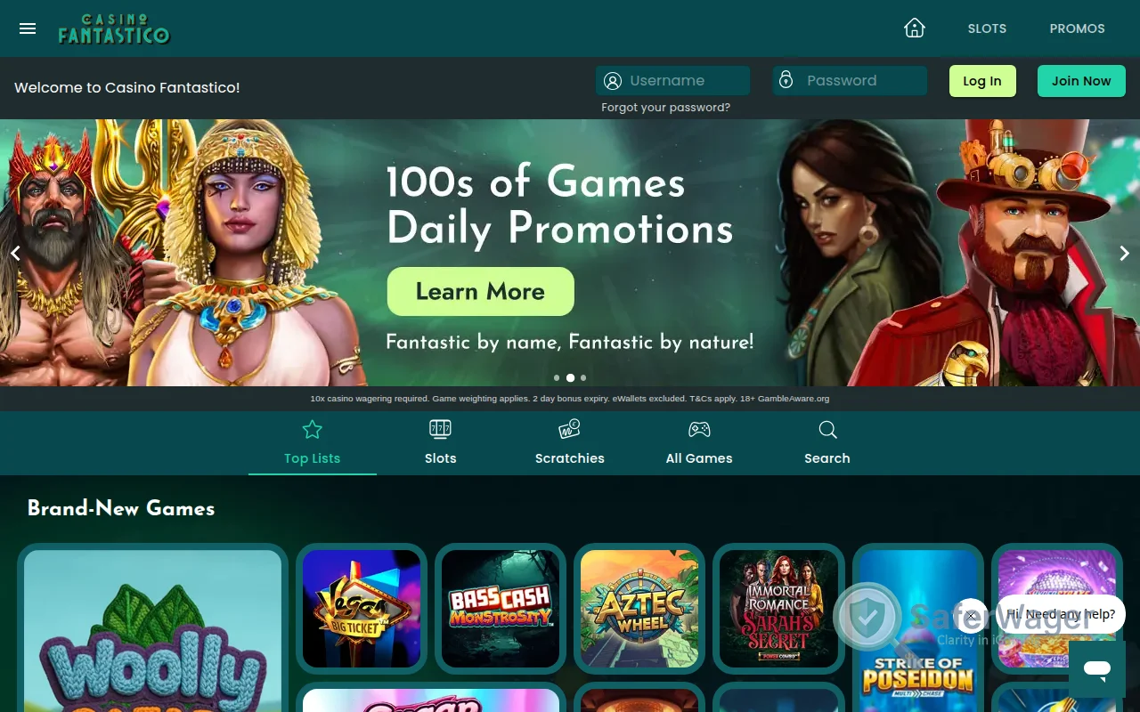 Screenshot of Casino Fantastico website