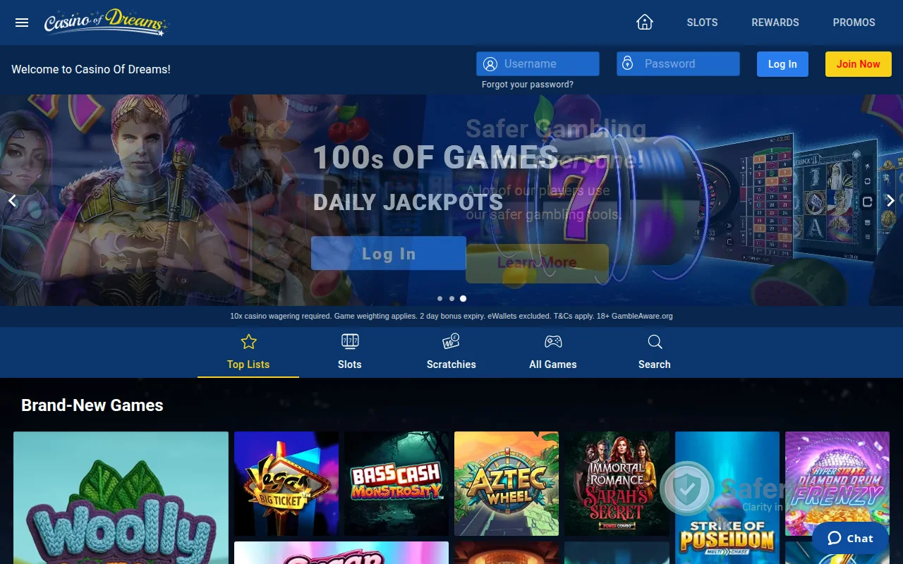 Screenshot of Casino Of Dreams website