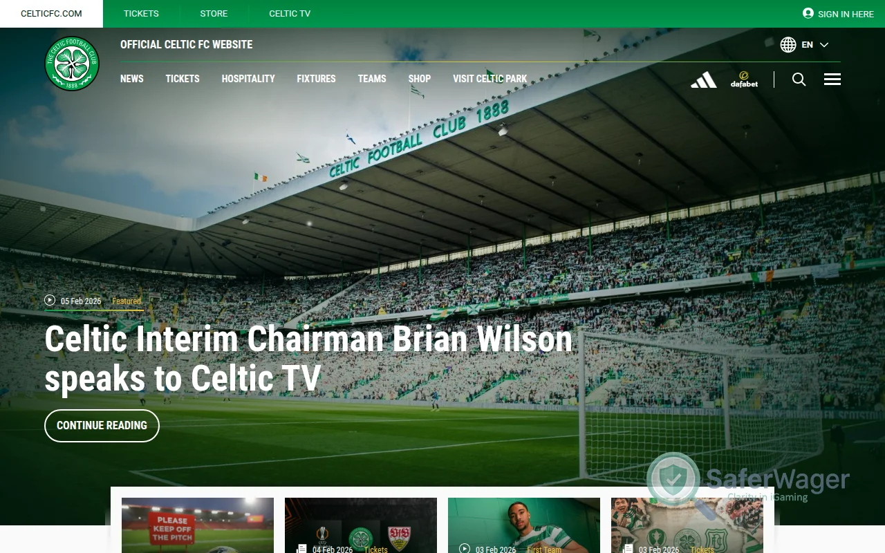Screenshot of Celtic FC Bet website
