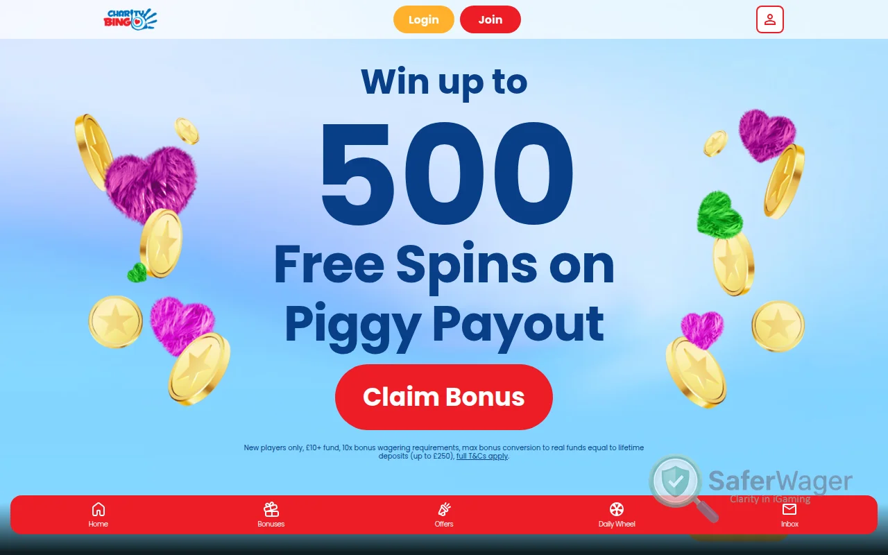 Screenshot of Charity Bingo website