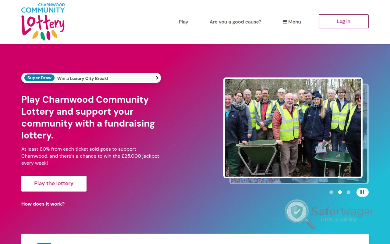 Screenshot of Charnwood Lottery website