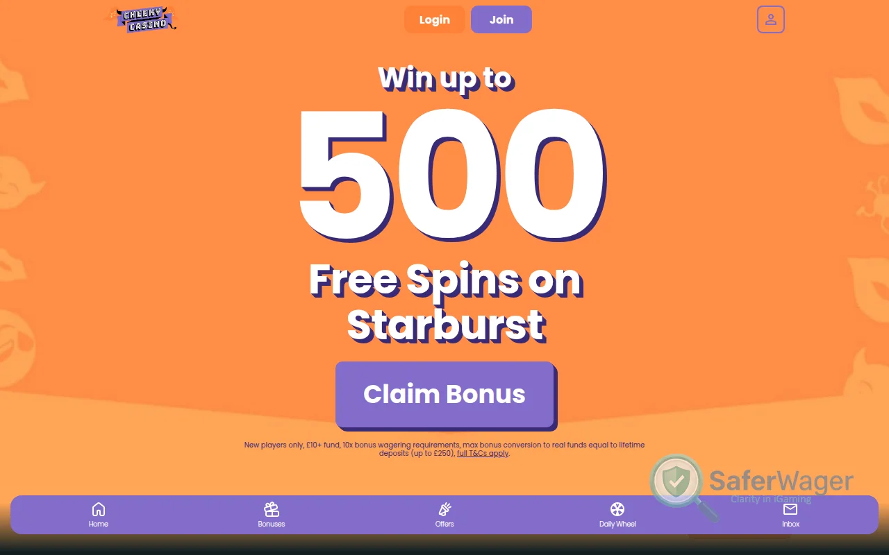 Screenshot of Cheeky Casino website