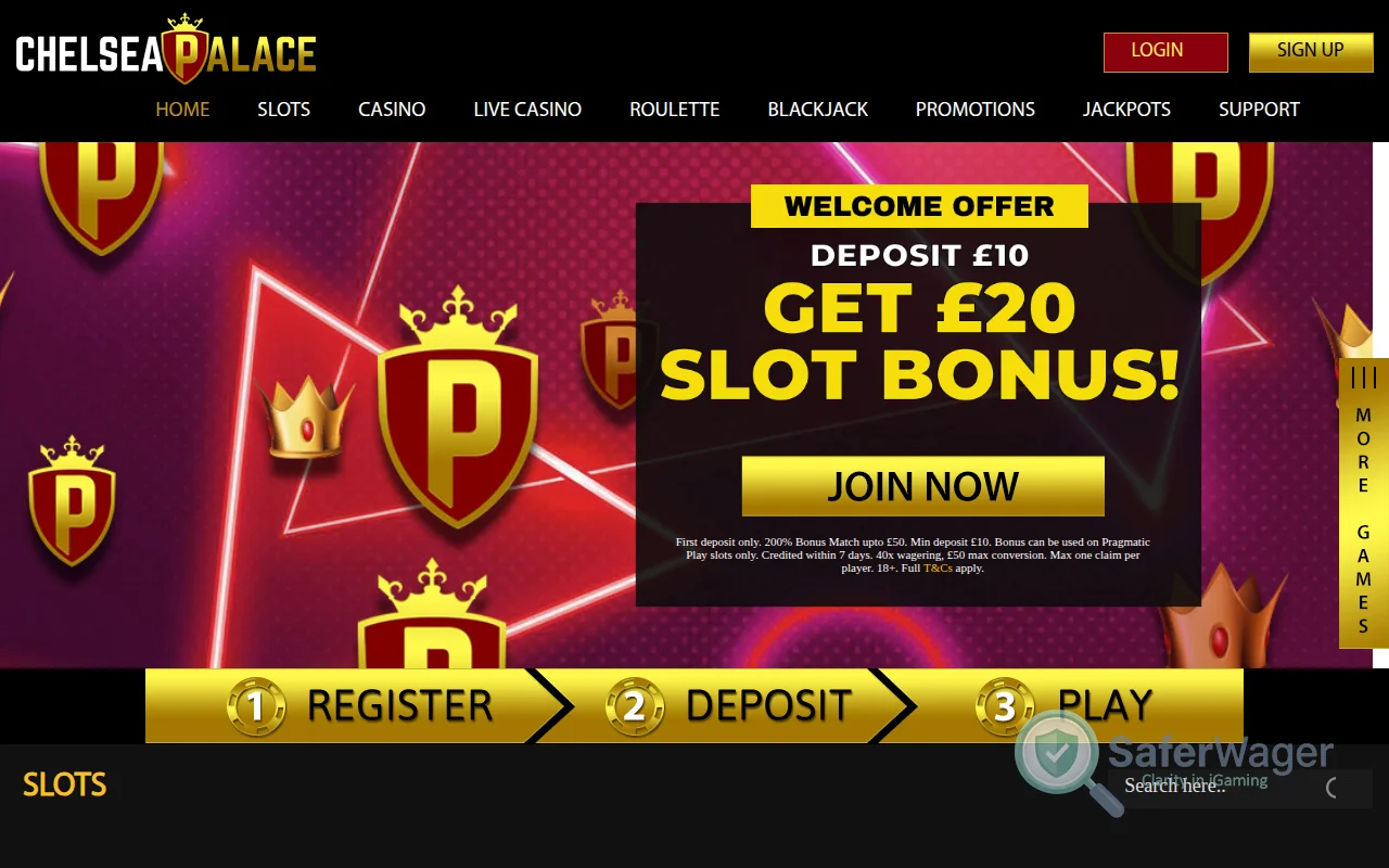 Screenshot of Chelsea Palace website