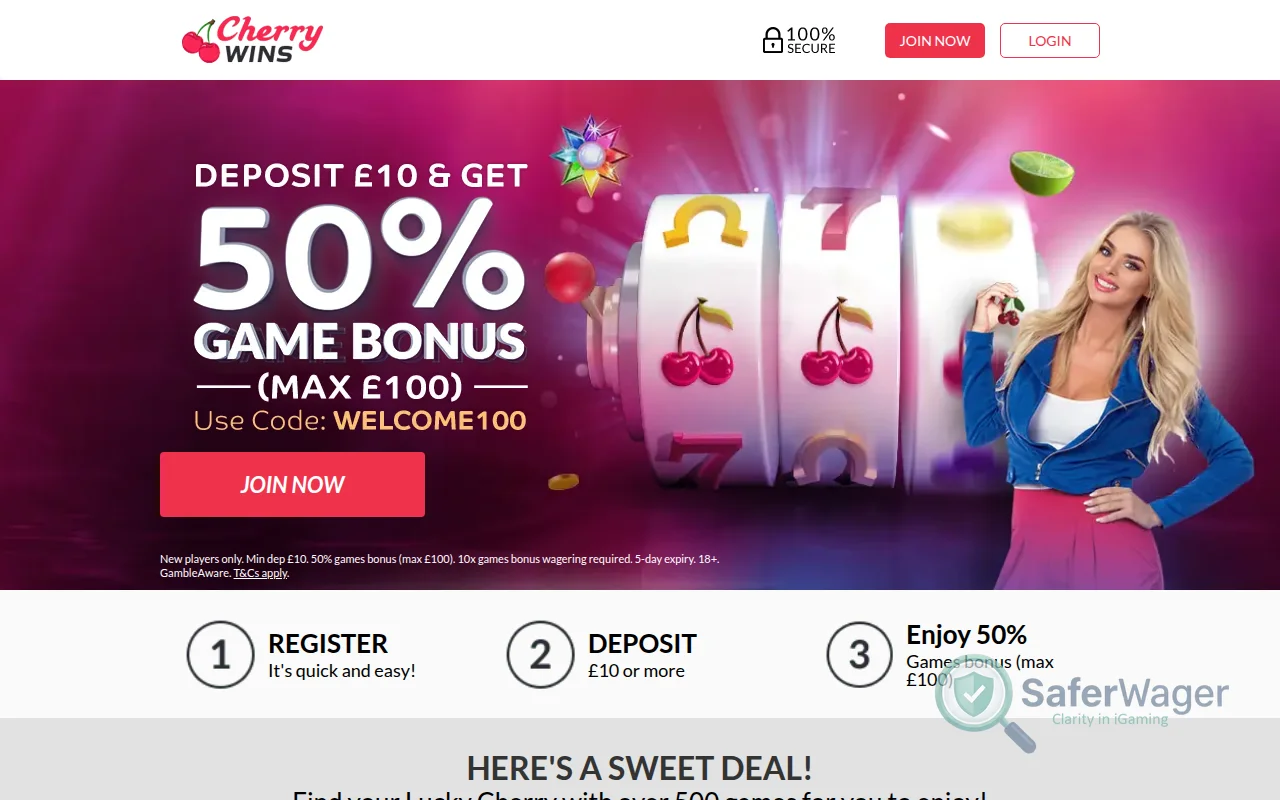 Screenshot of Cherry Wins website