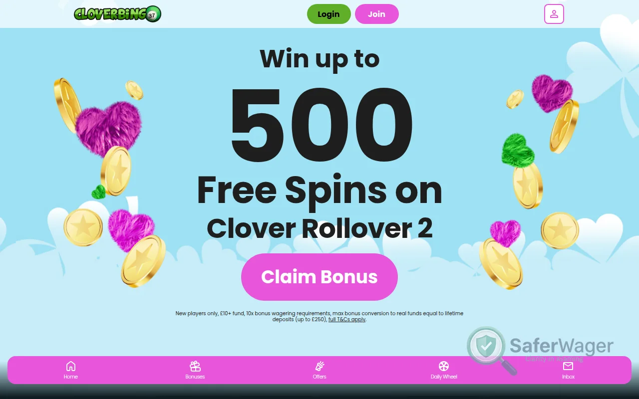 Screenshot of Clover Bingo website