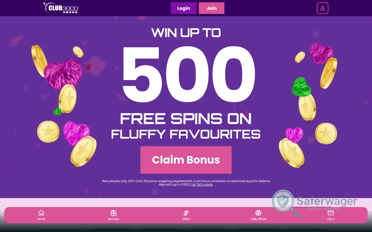 Screenshot of Club 3000 Bingo Online website