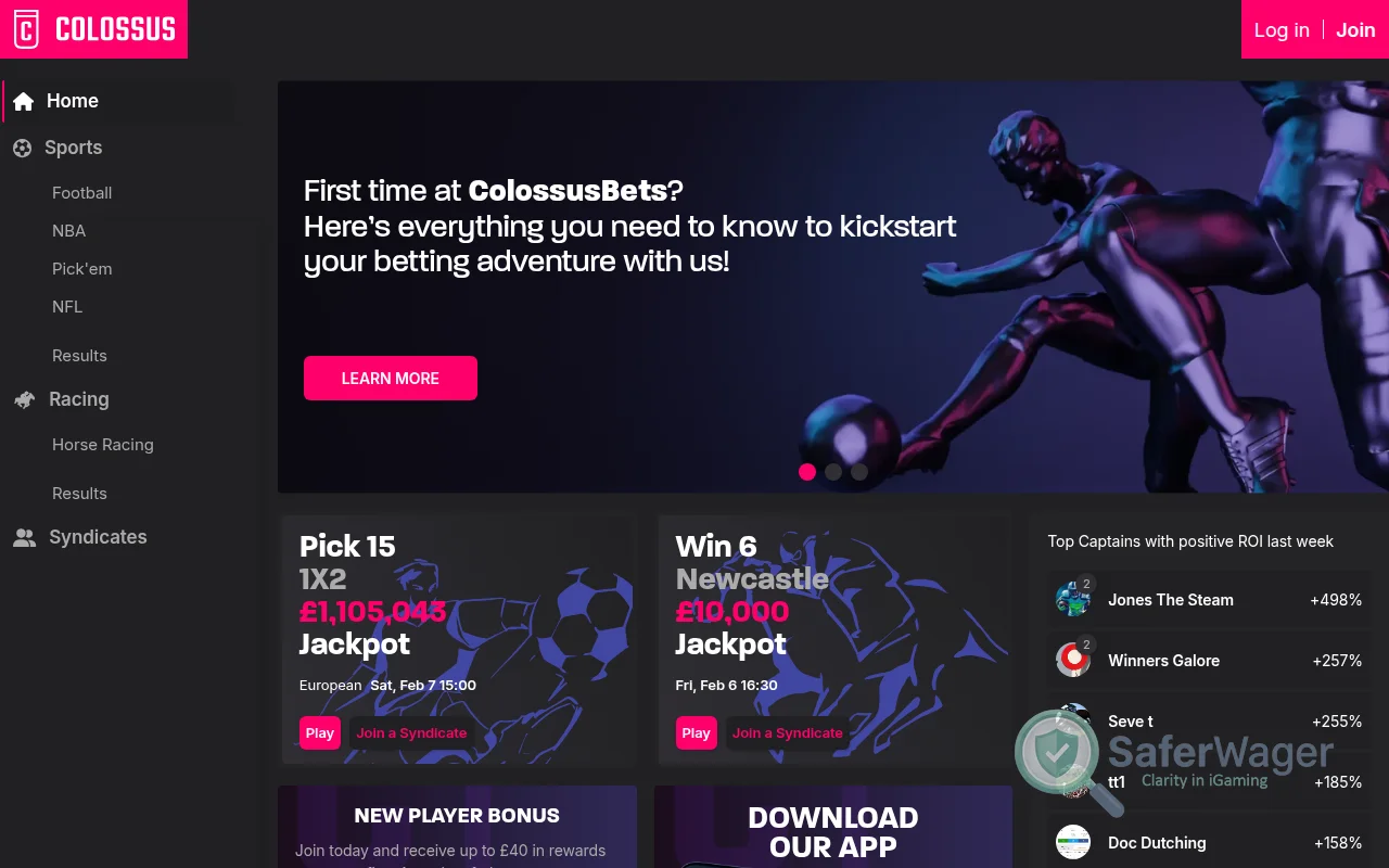 Screenshot of Colossus Bet website