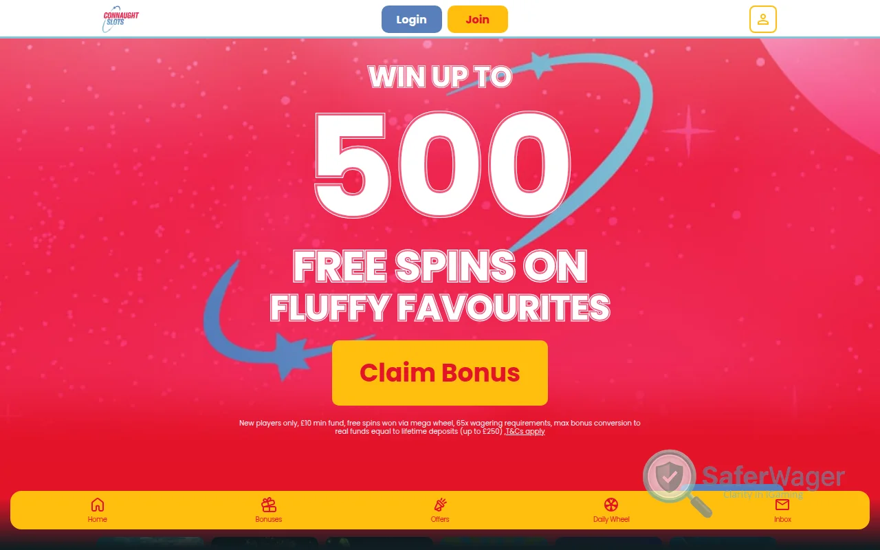 Screenshot of Connaught Slots website