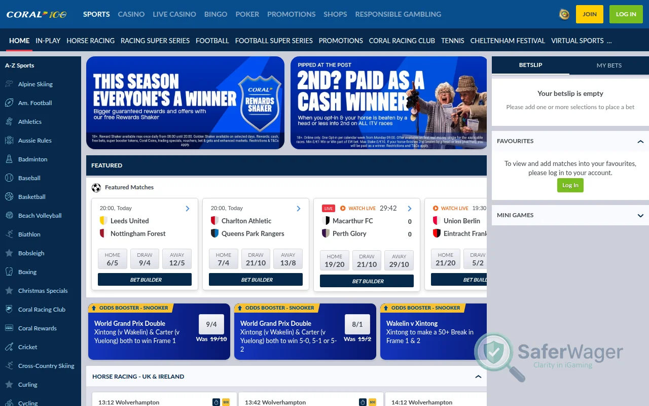 Screenshot of Coral Casino website