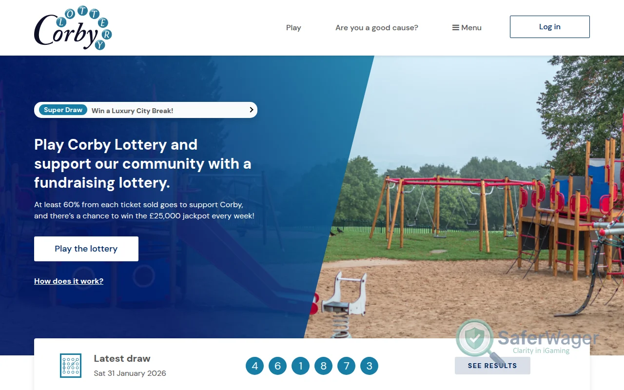 Screenshot of Corby Lottery website