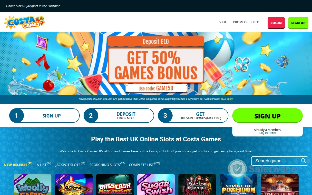 Screenshot of Costa Games Casino website