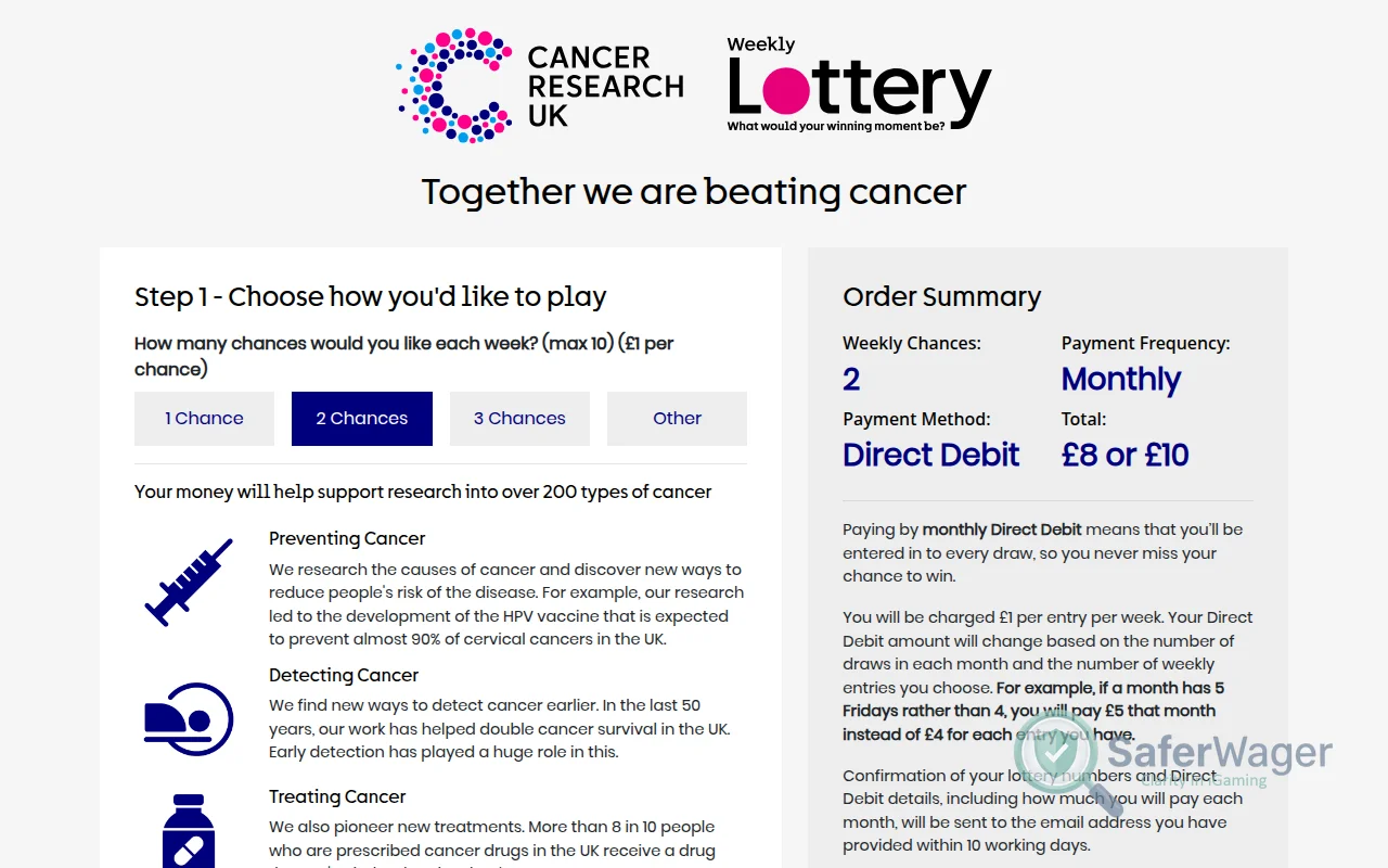 Screenshot of CRUK Charity Payments website