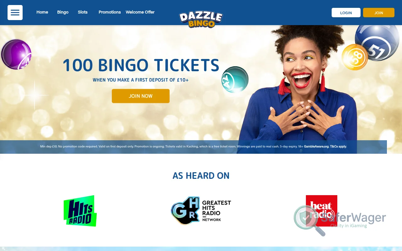 Screenshot of Dazzle Bingo website
