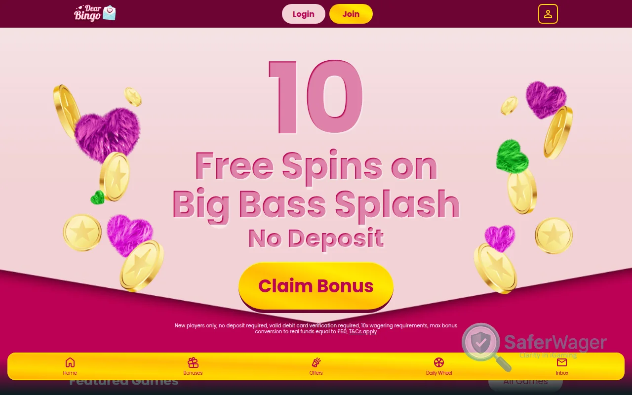 Screenshot of Dear Bingo website