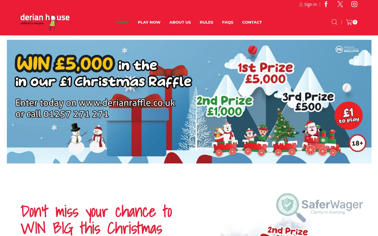 Screenshot of Derian House Raffle website