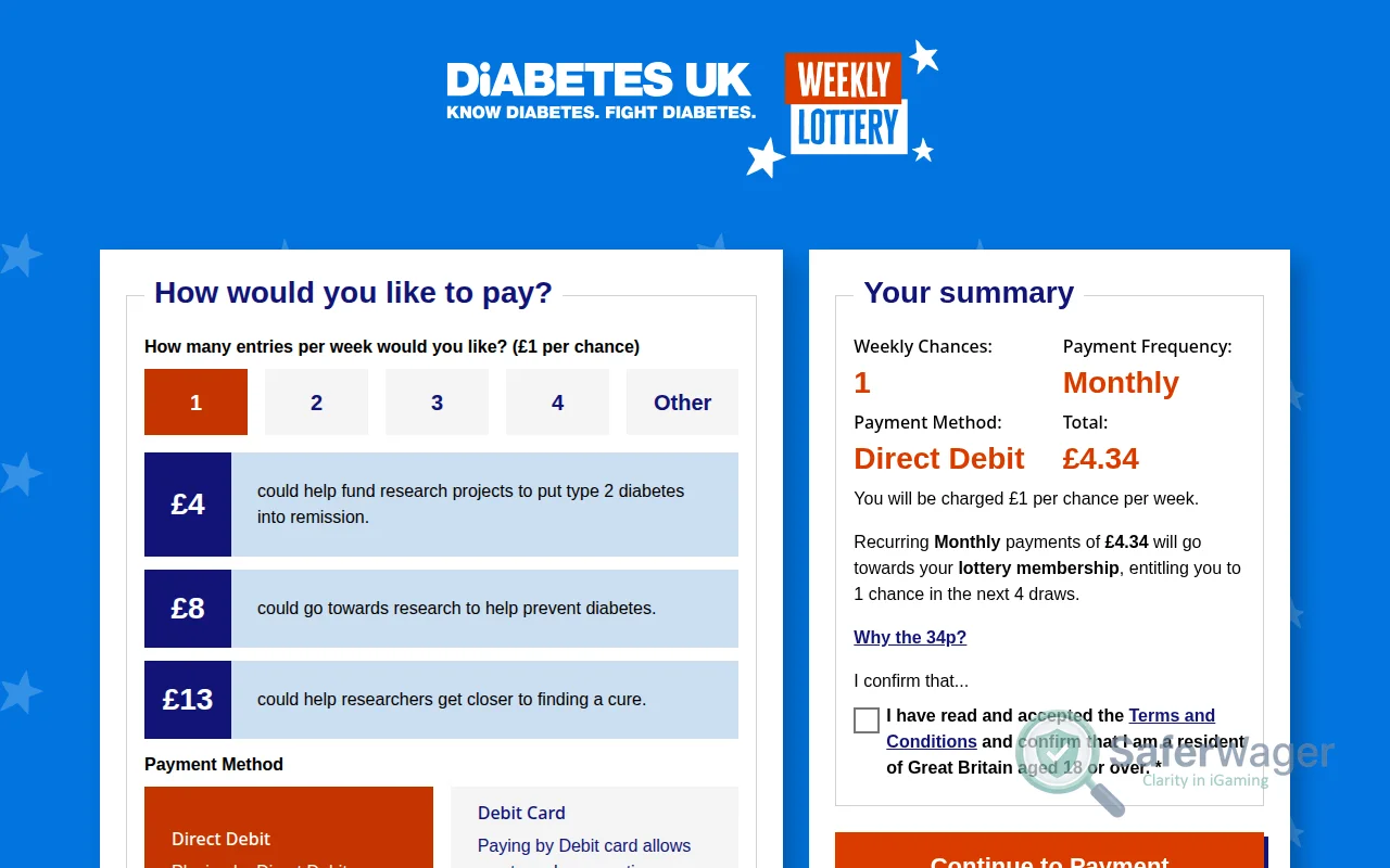 Screenshot of Diabetes UK Charity Payments website