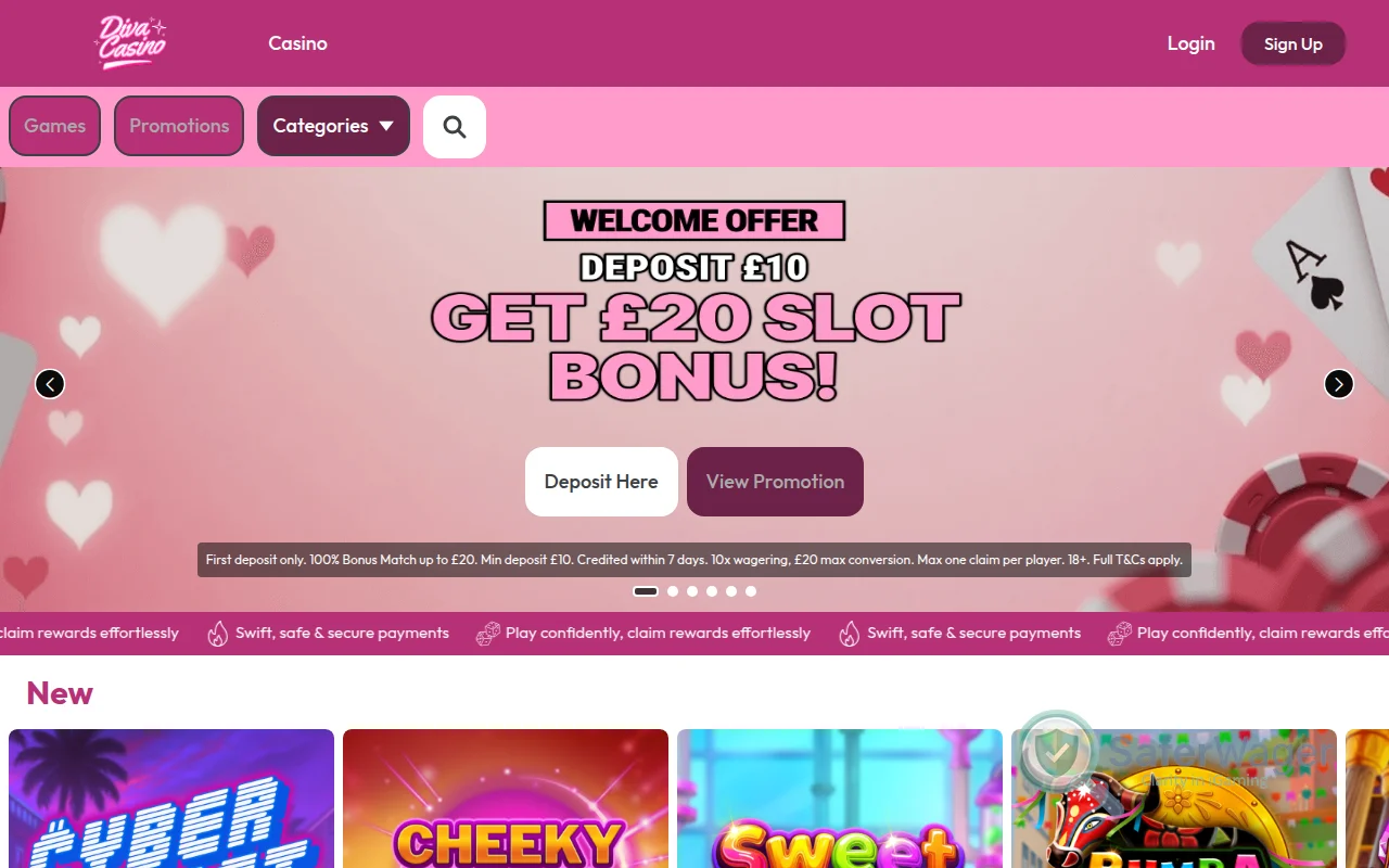 Screenshot of Diva Casino website