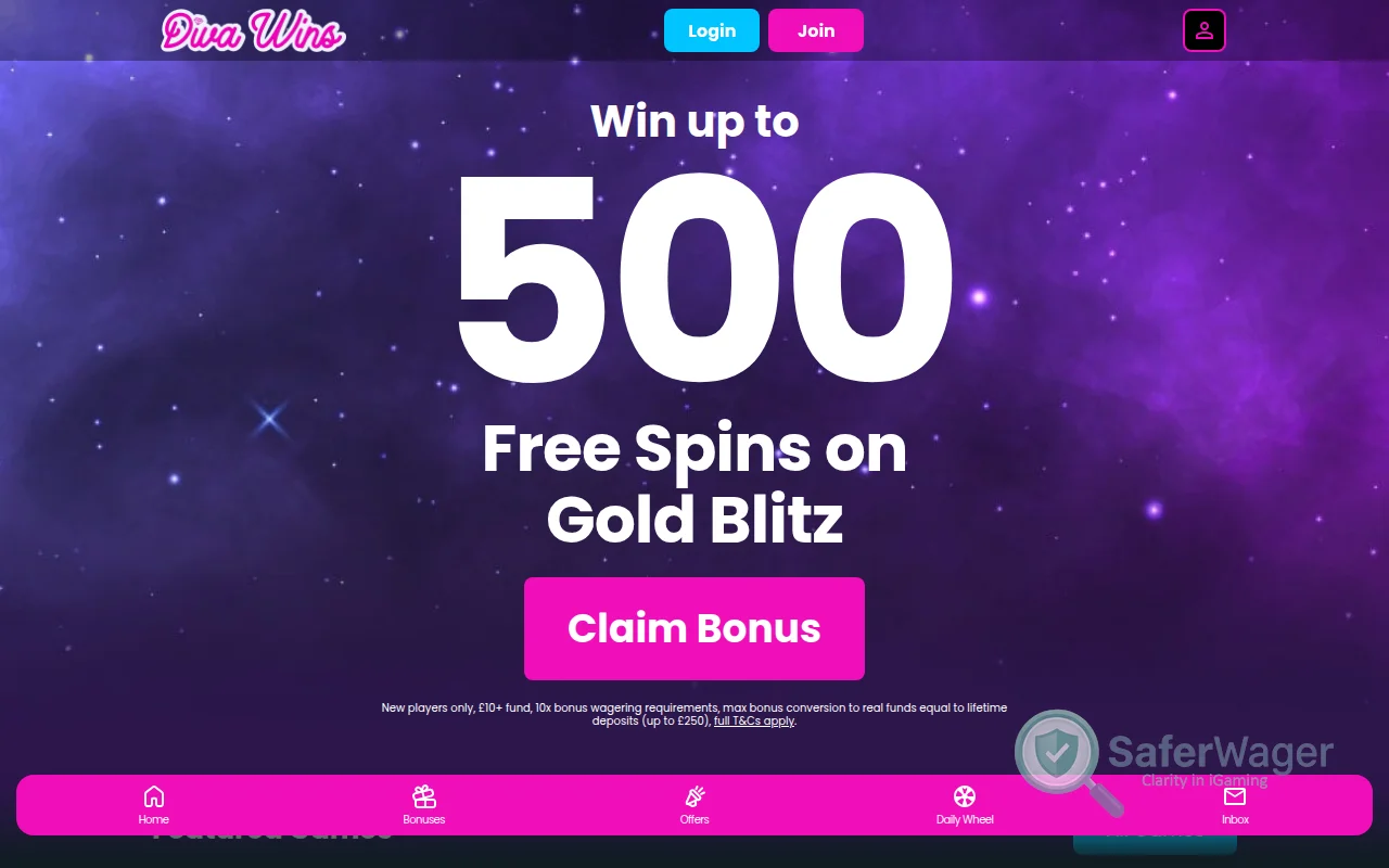 Screenshot of Divawins website