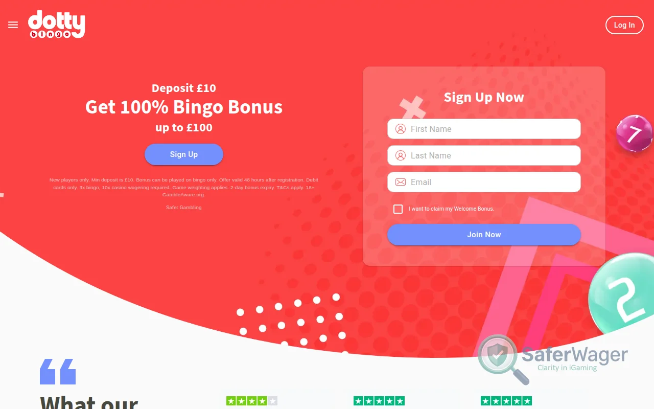 Screenshot of Dotty Bingo website