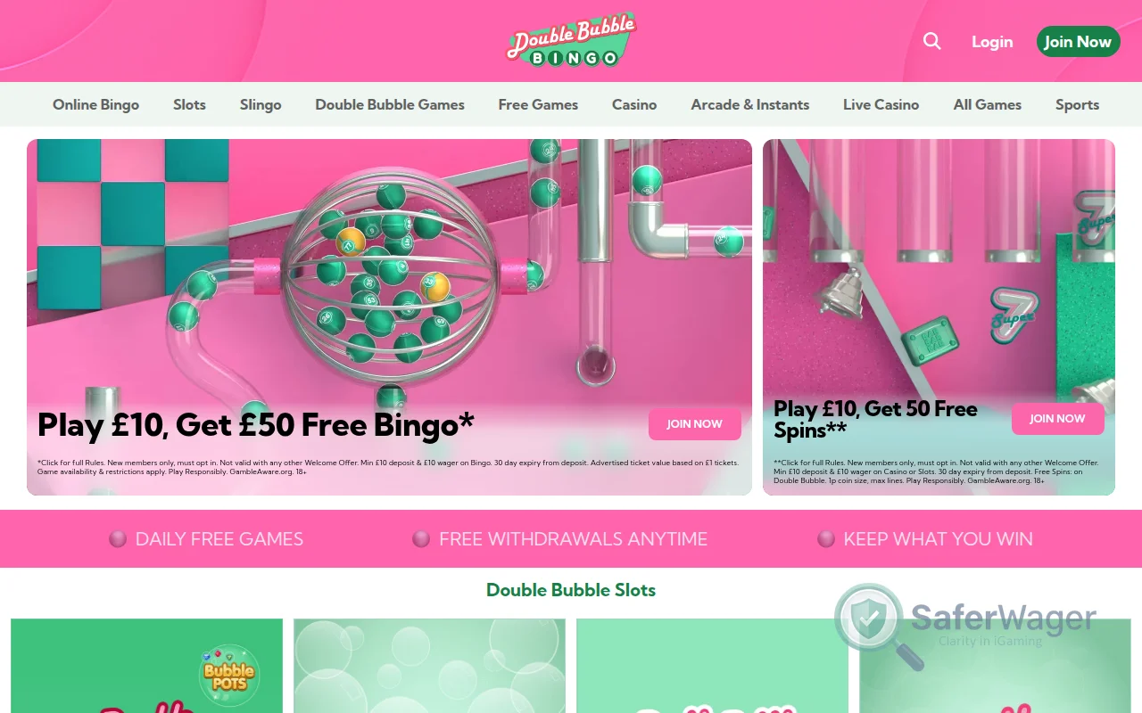 Screenshot of Double Bubble Bingo website