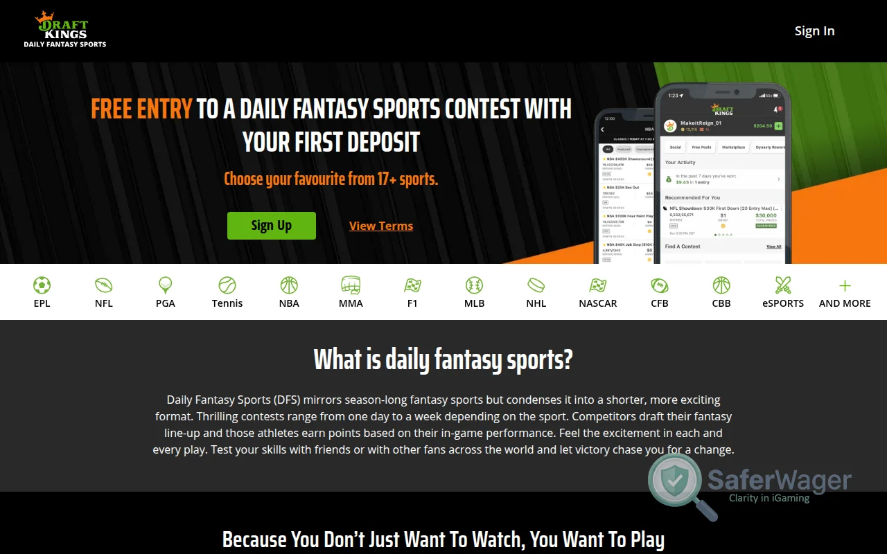 Screenshot of DraftKings website