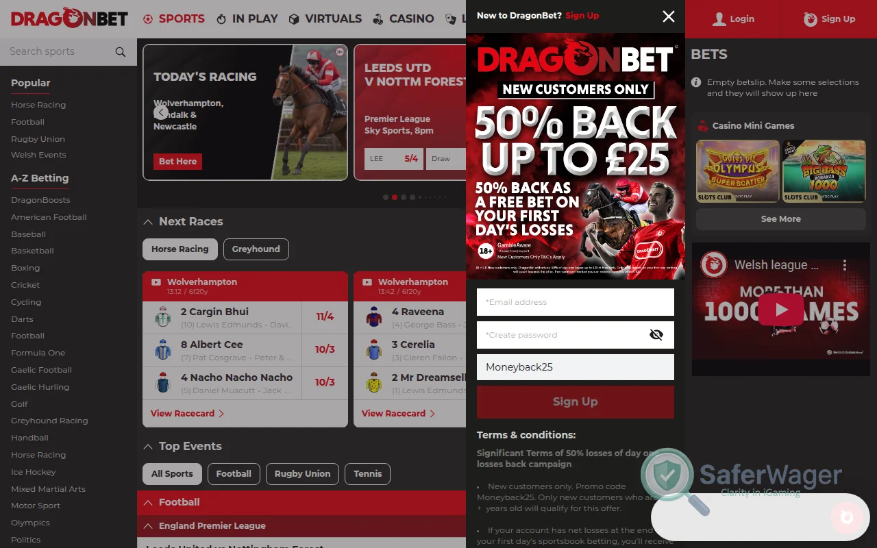 Screenshot of DragonBet website