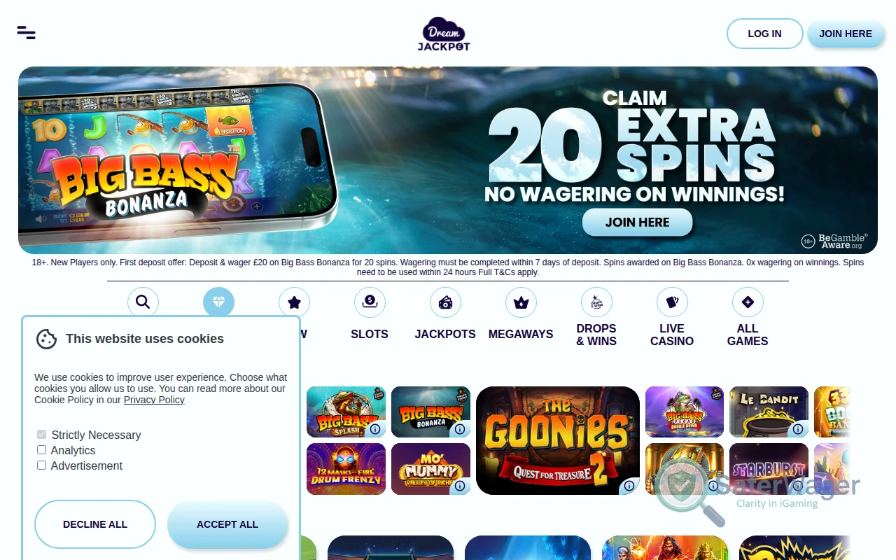 Screenshot of Dream Jackpot Casino website