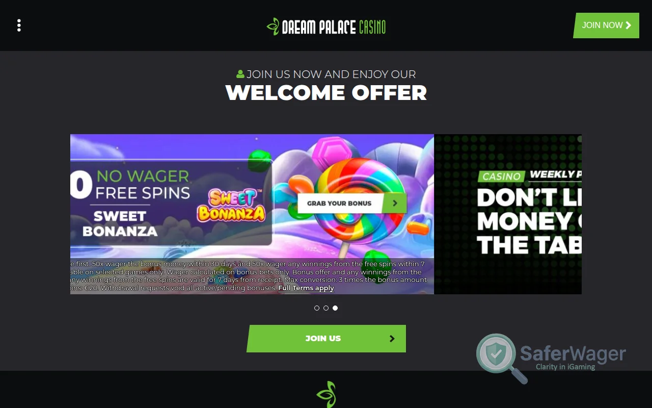 Screenshot of Dream Palace Casino website