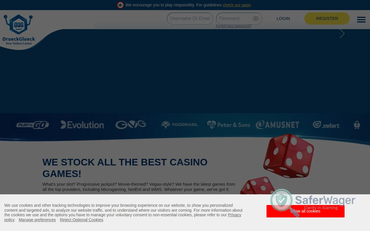 Screenshot of DrueckGlueck website