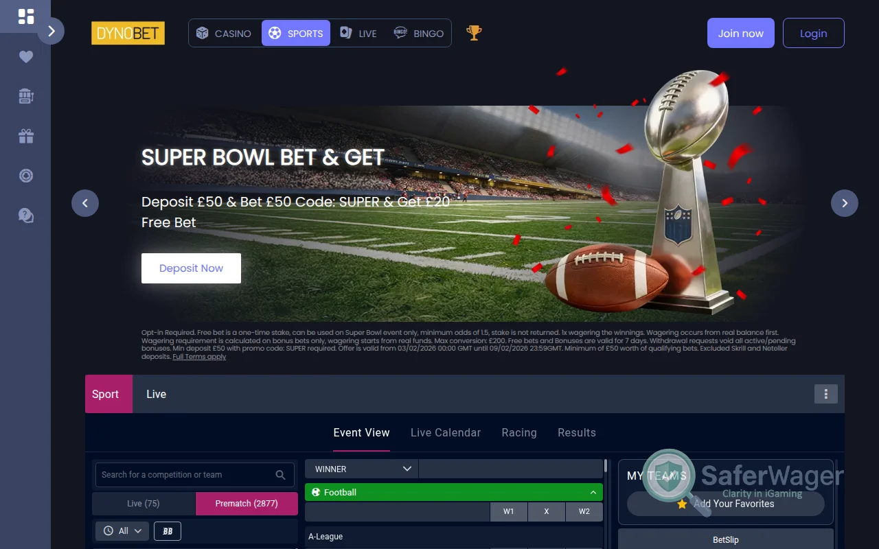 Screenshot of Dynobet website