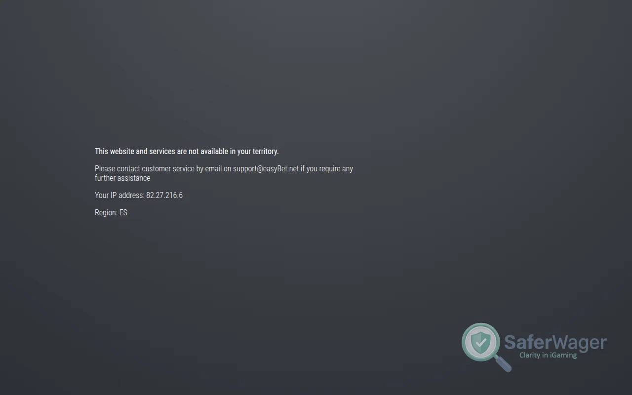 Screenshot of easyBet website