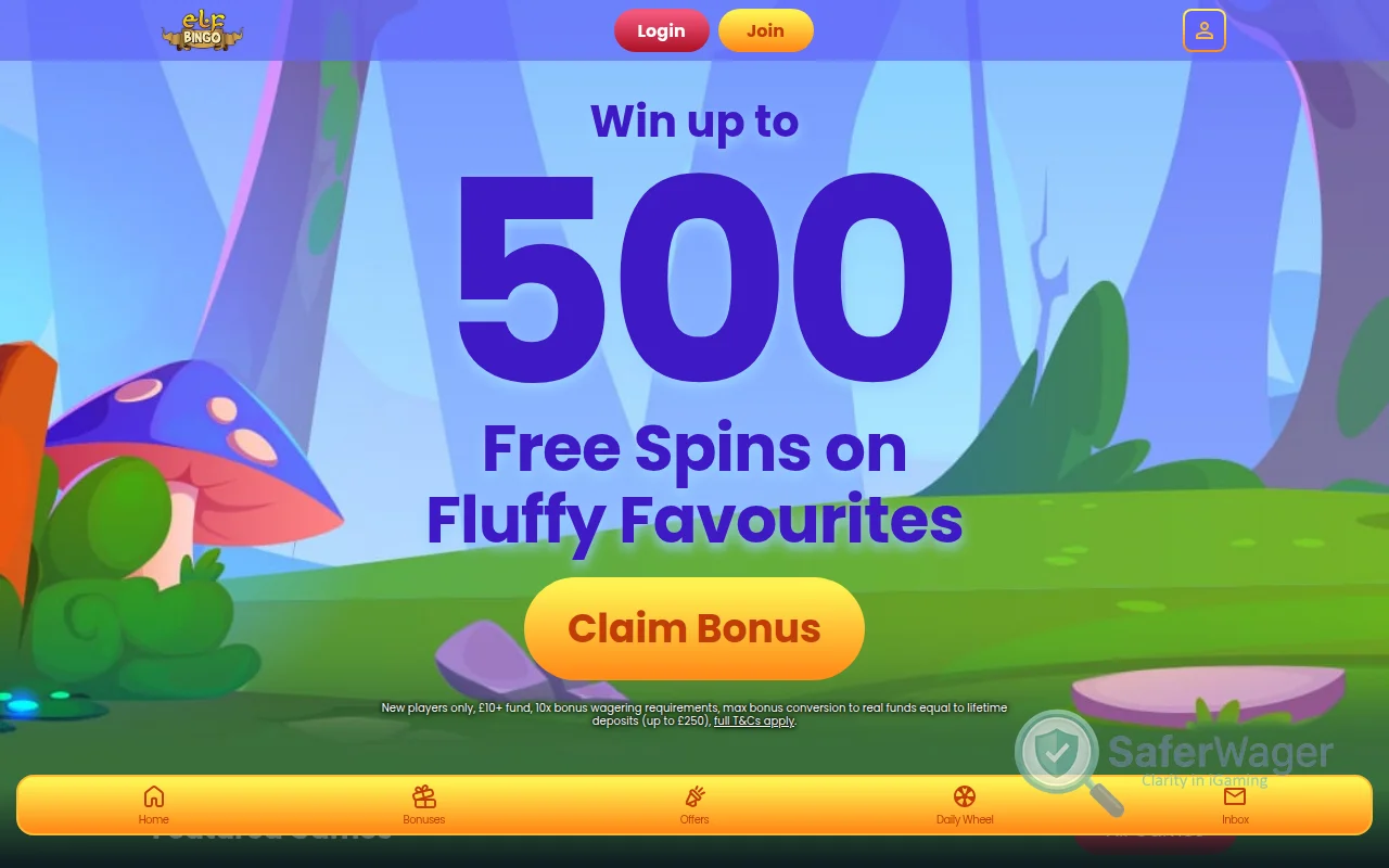 Screenshot of Elf Bingo website